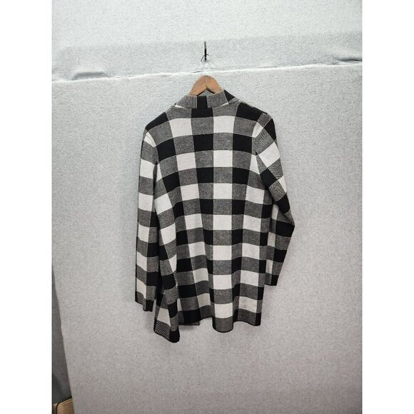 Talbots Womens Black & White Plaid Open Front Cardigan Sweater L - Picture 3 of 4